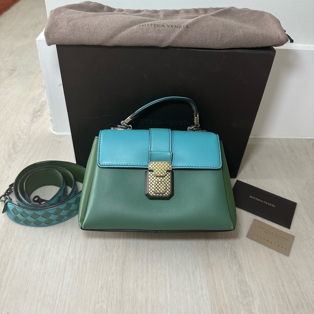 Blue Bottega mini blue and green handle bag